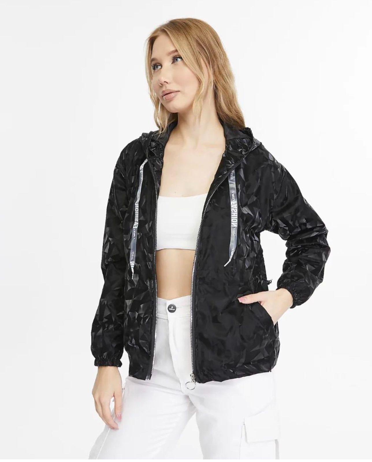 Geometric Zip-Up Windbreaker - 1