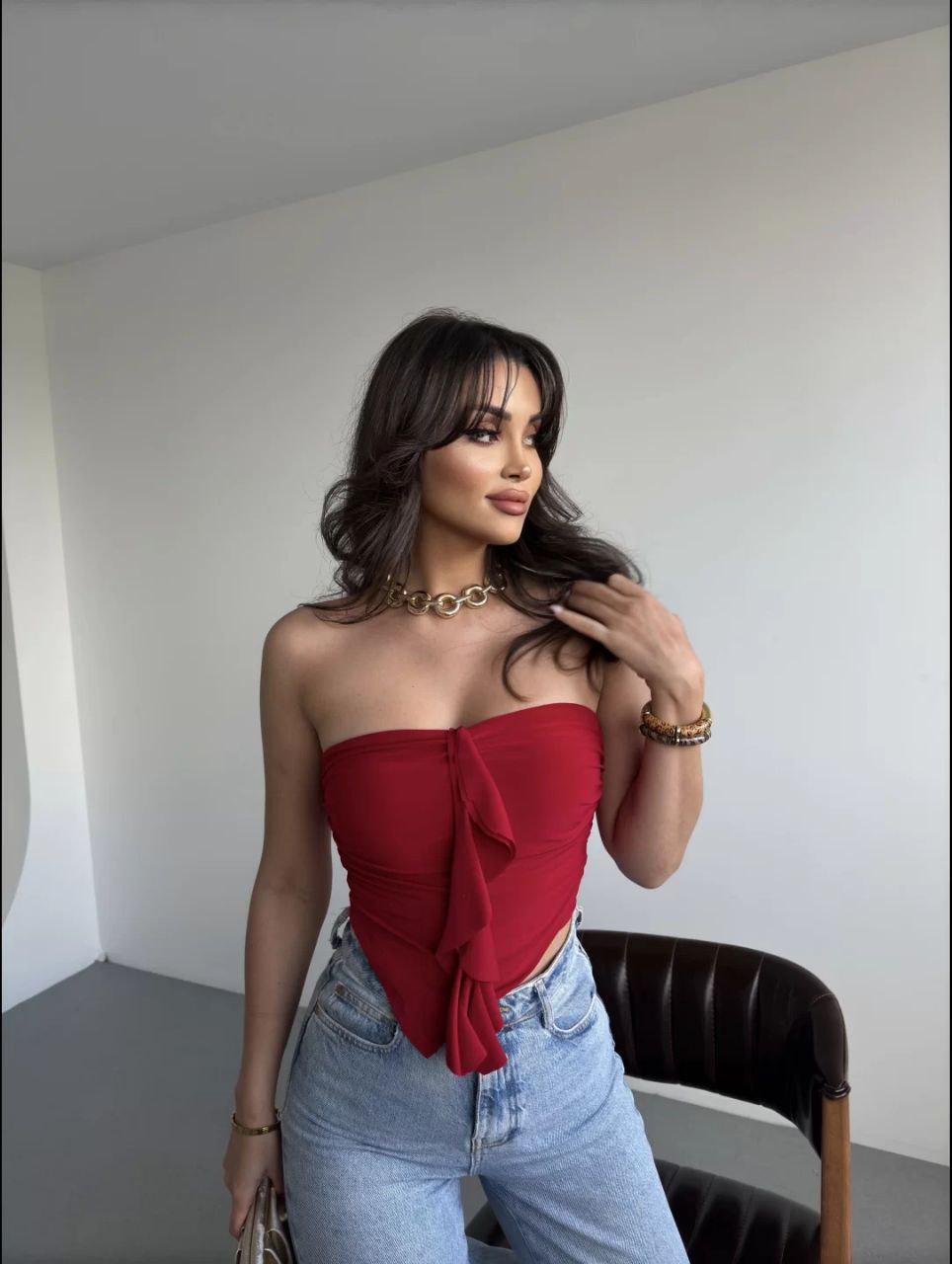 Ruched Ruffle Bandeau Top - 3