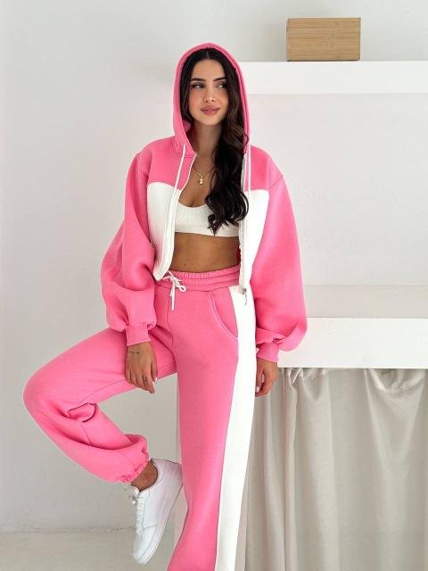 Two-Tone Cropped Hoodie & Jogger Set - 1