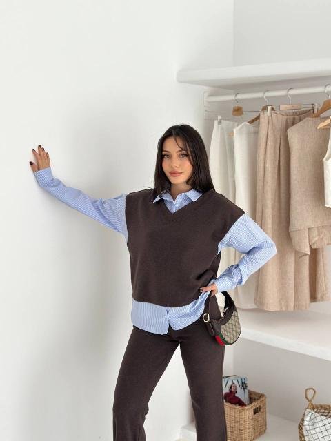 Layered Knit Vest Set - 6