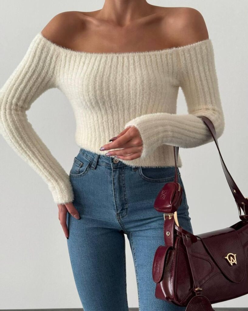 Fuzzy Off-Shoulder Crop