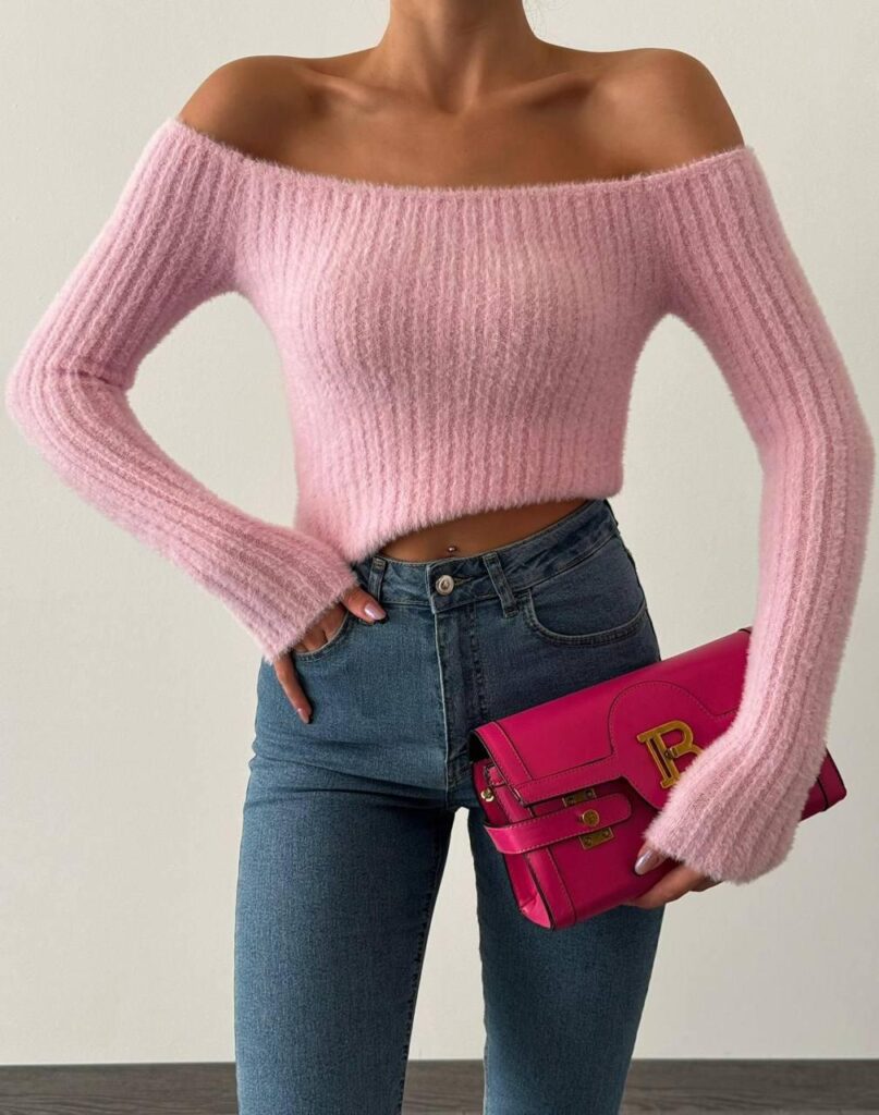 Fuzzy Off-Shoulder Crop
