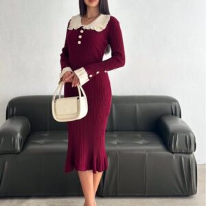 ribbed knit midi dress