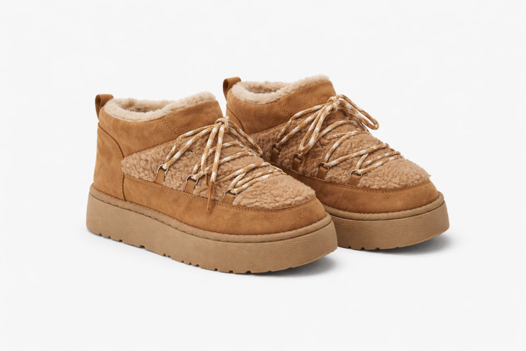 cozy platform shearling lace up boots