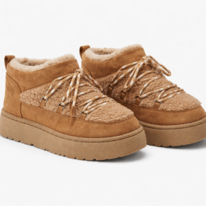 cozy platform shearling lace up boots